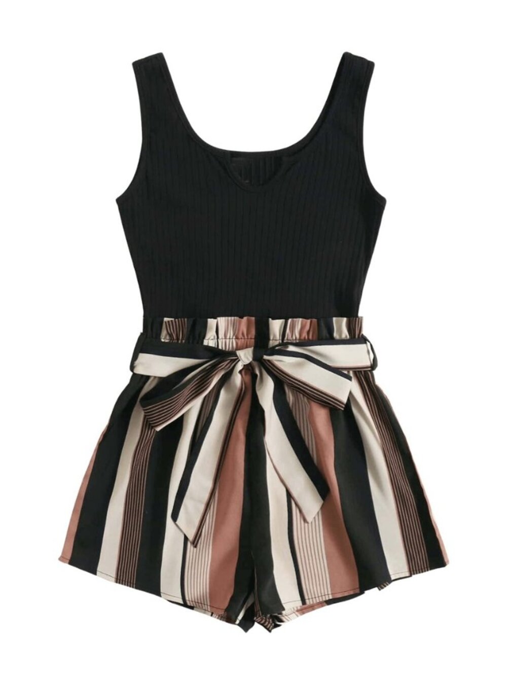 Women's Summer Sleeveless Belted Tank Romper Short Jumpsuit
